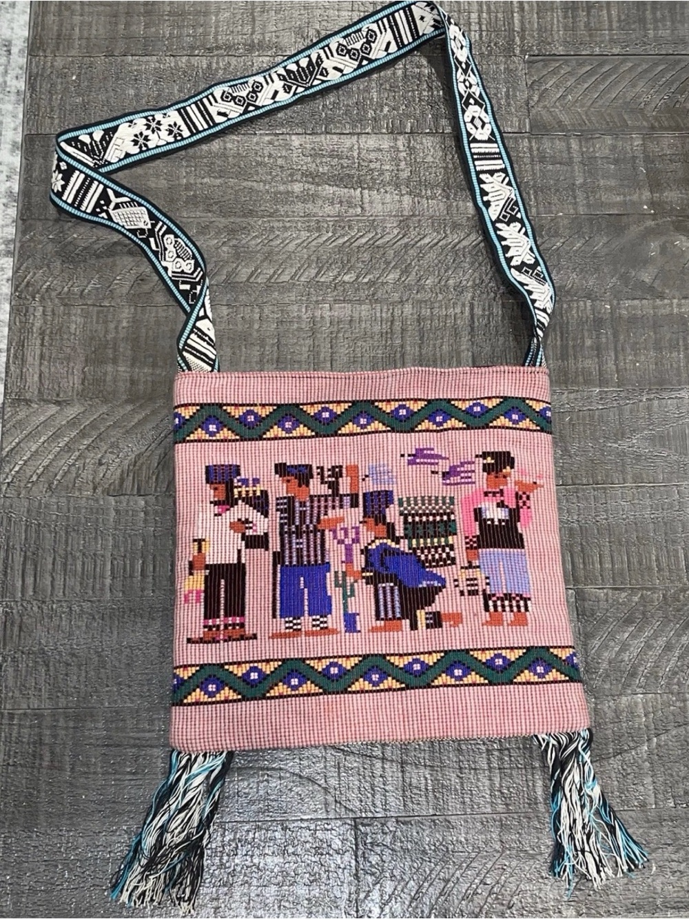 Handwoven Guatemalan Mayan Textile Crossbody Bag Embroidered Village Scene Purse